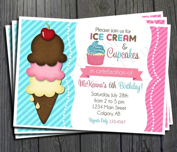 Ice Cream Birthday Invitation - FREE Thank You Card included Il_570xn