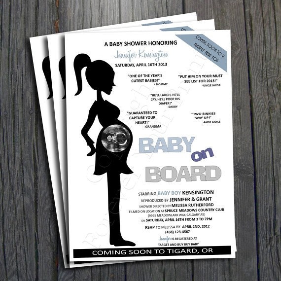Baby Boy Shower Invitation - with ultrasound photo - Movie Poster Theme Il_570xn
