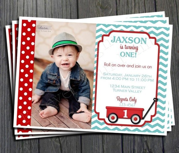 Little Red Wagon Birthday Invitation - FREE Thank You Card included Il_570xn