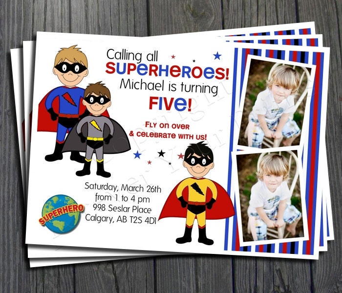 Superhero Birthday Invitation - FREE Thank You Card Included