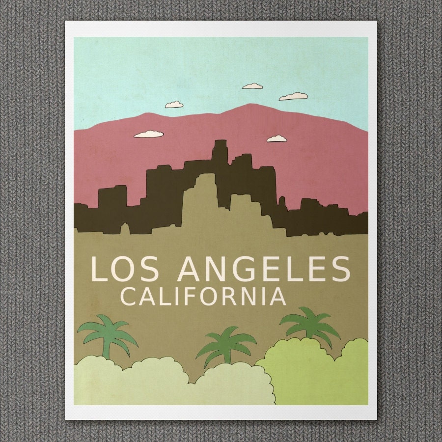 Los Angeles California 8x10 /  Typography Print, Giclee, Nursery Decor,  City Skyline, Illustration, Travel Theme, Digital
