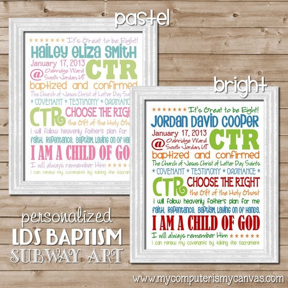 LDS Baptism Subway Art PERSONALIZED - Printable