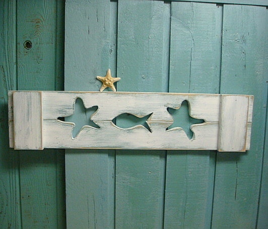 Starfish Fish Wooden Beach House Wall Art Sign Header Horizontal Shutter