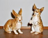 Vintage Lefton Rabbits Figurines Brown 1960s Easter H6664