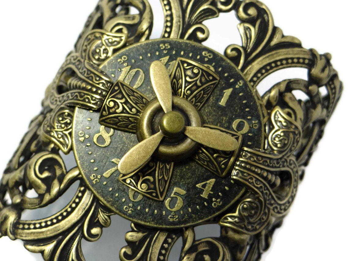 Steampunk Bracelet Cuff  Airship Neverland Dark Antiqued Brass by Dr Brassy Steampunk