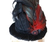 Gothic Black Raven Mini Top Hat in Black and Red by Dr Brassy Steampunk