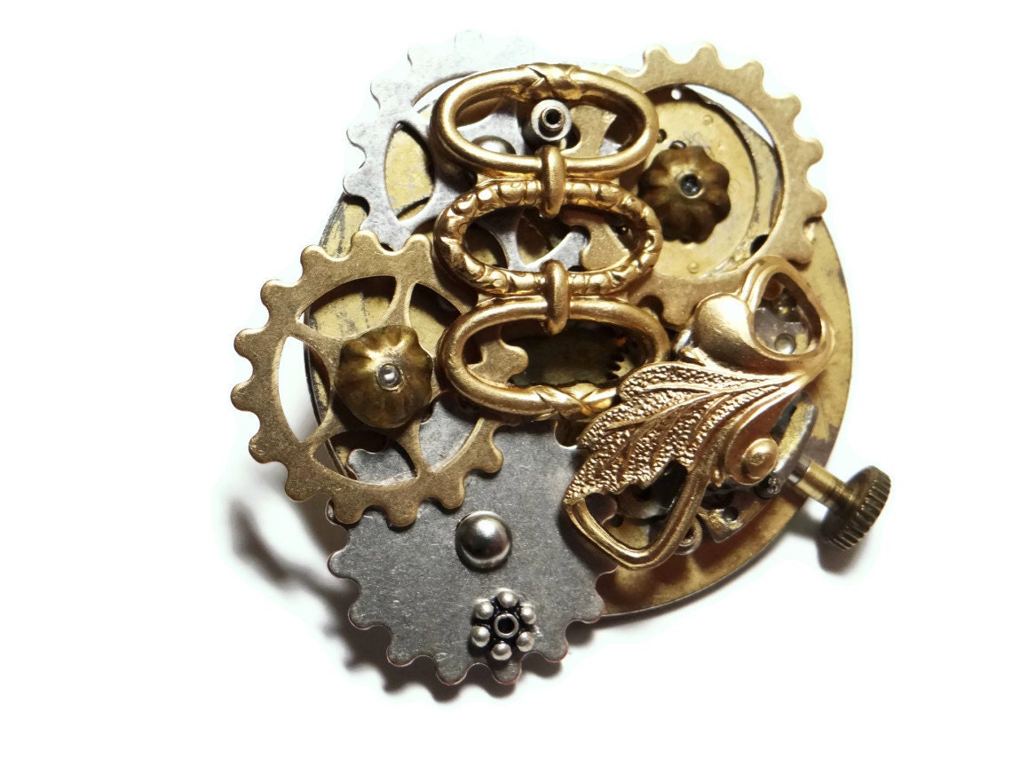 Steampunk Pin The Duchess with Silver and Gold Gears by Dr Brassy Steampunk