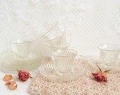 Vintage Federal Glass Company Diana Clear Depression Glass Demitasse Cup and Saucer Set or Childs Tea Set
