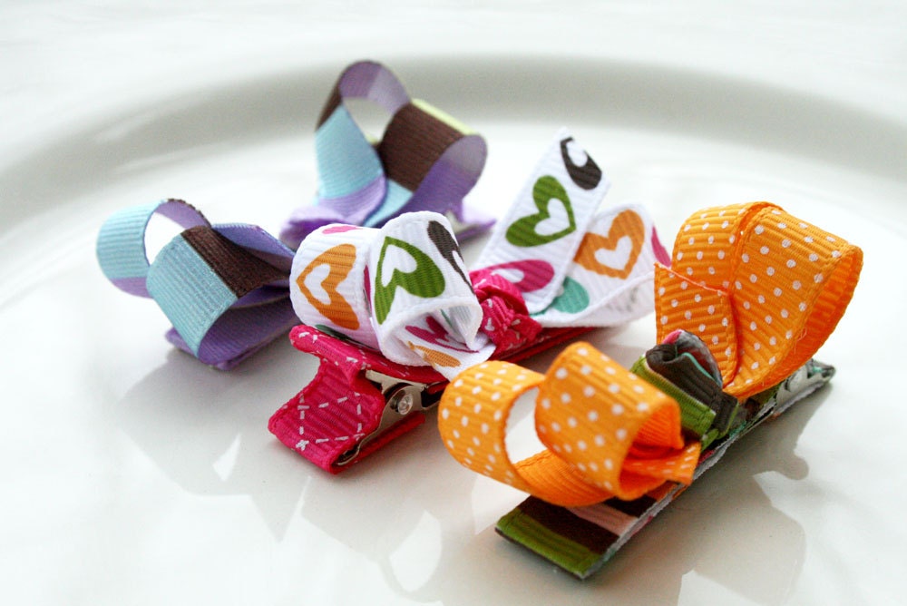 Sonja - set of 3 boutique bow hair clips in bright summer colors