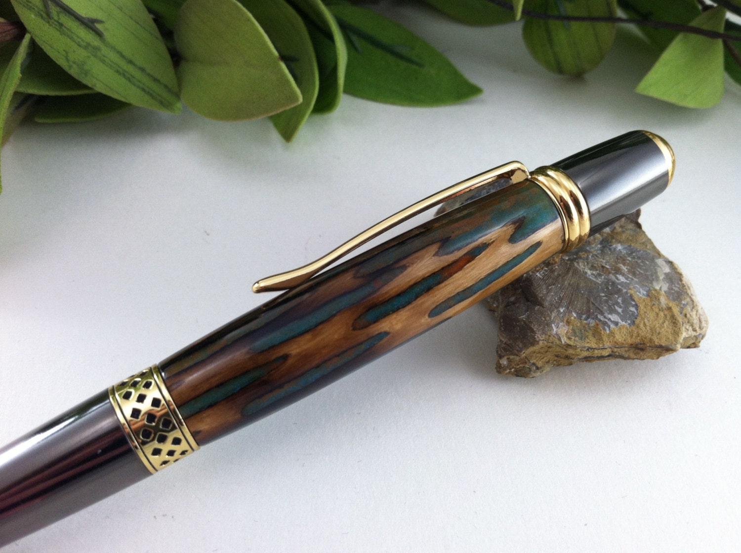 Personalized Turquoise Cholla Cactus Inlay Writing Pen - Free Engraving