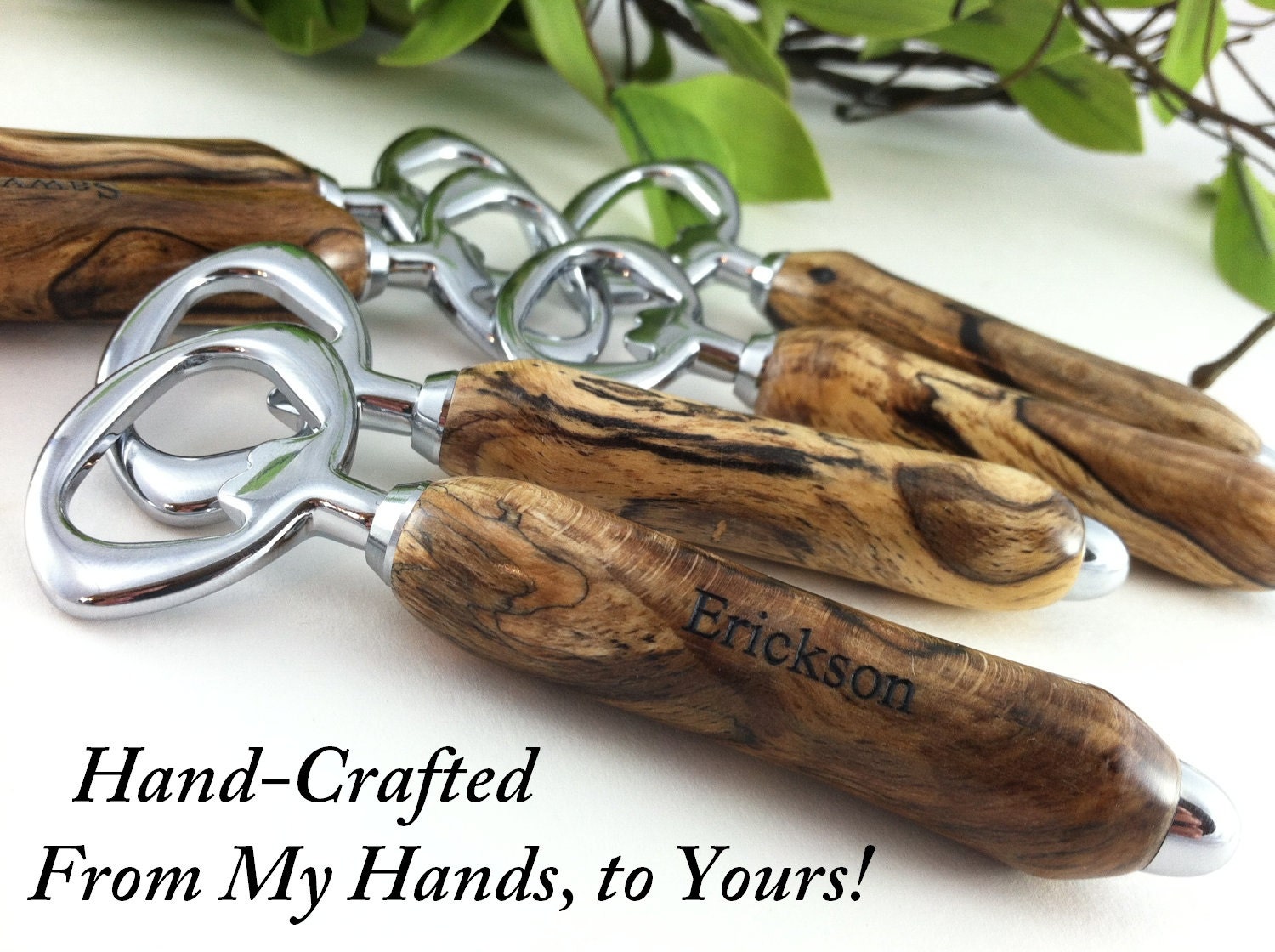 Personalized Engraved Wood Bottle Openers - 6 Hand Crafted Best Man Gift, Groomsman Gifts, Wedding Favor, Wedding Keepsake - FREE ENGRAVING