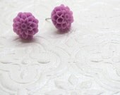 Violet Mum Floral Stainless Steel Stud Earrings