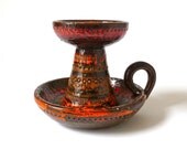 Vintage Mid Century Ceramic Candle Holder ... After Bitossi, Italian, Brown and Orange, 1970s, MCM