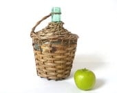 Vintage Wicker Demijohn ... Green Glass Bottle, Verisa, Woven, Basket Wrapped, Wine Bottle, Spanish Jug, Gallon