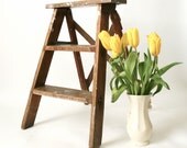 Vintage Industrial Wood Step Stool ... Stepstool, Small Ladder, Pantry Ladder, Studio Ladder