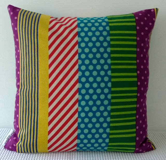 Japanese colourful stripy patchwork pattern cushion cover, slip cover, throw pillow, decorative cushion, accent pillow