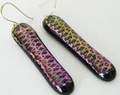Fused Glass hot pink Dichroic Long Dangle Earrings
