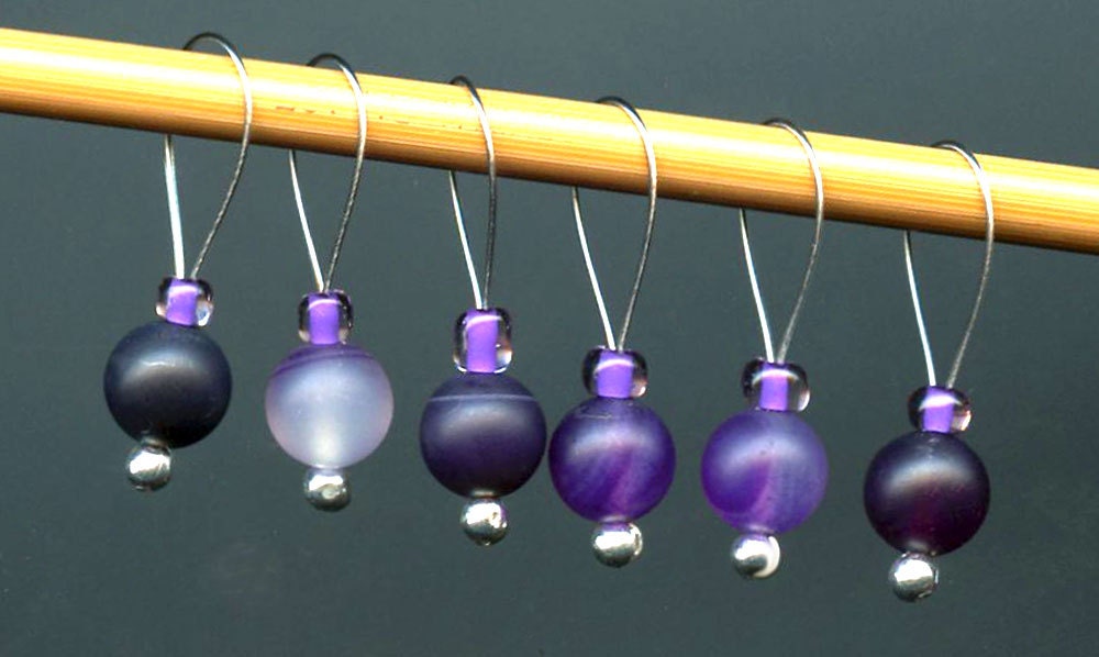 Knitting Stitch Markers Snag Free Matte Banded Agate Semi-Precious Stones Glass Beads Medium Size