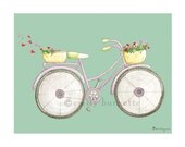 8x10 Print - Bedroom Office Kitchen Wall Art Print - Bicycle bike Cruiser basket hearts - Teal mint violet- Emily Burnette - Recipe 4 Cute