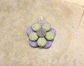 Bold Flower Pendant Silver Lime Green Purple Unique Artisan Pendant