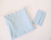Set Of Drawstring Bag & Tissue Case/White Dot On Pale Blue