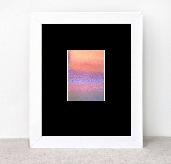 Watercolor Painting - original abstract fine art - pink purple grey - sunset - ombre colorblock