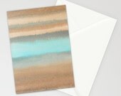 set of 10 BLANK GREETiNG CARDS - watercolor abstract art - brown turquoise - ombre colorblock - modern art