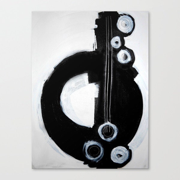 13" x 18" ART PRINT on stretched canvas - modern abstract painting - black white contemporary - guitar music - linneaheideart