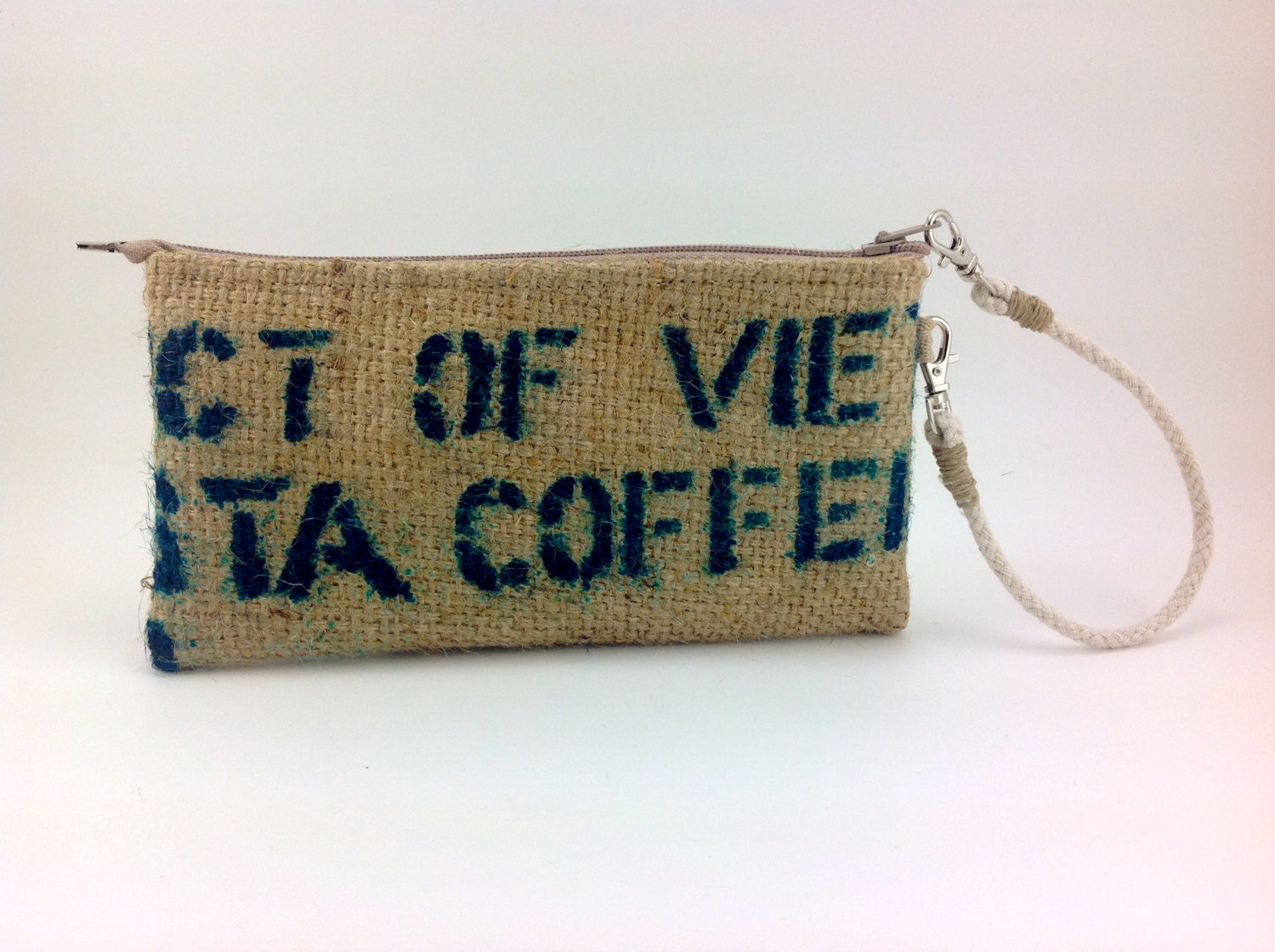 Wristlet - Vegan Wristlet - Handmade Burlap Wristlet - Burlap Zipper pouch Coffee Bean Sack Wristlet - Large Zipper Pouch - Ready to Ship