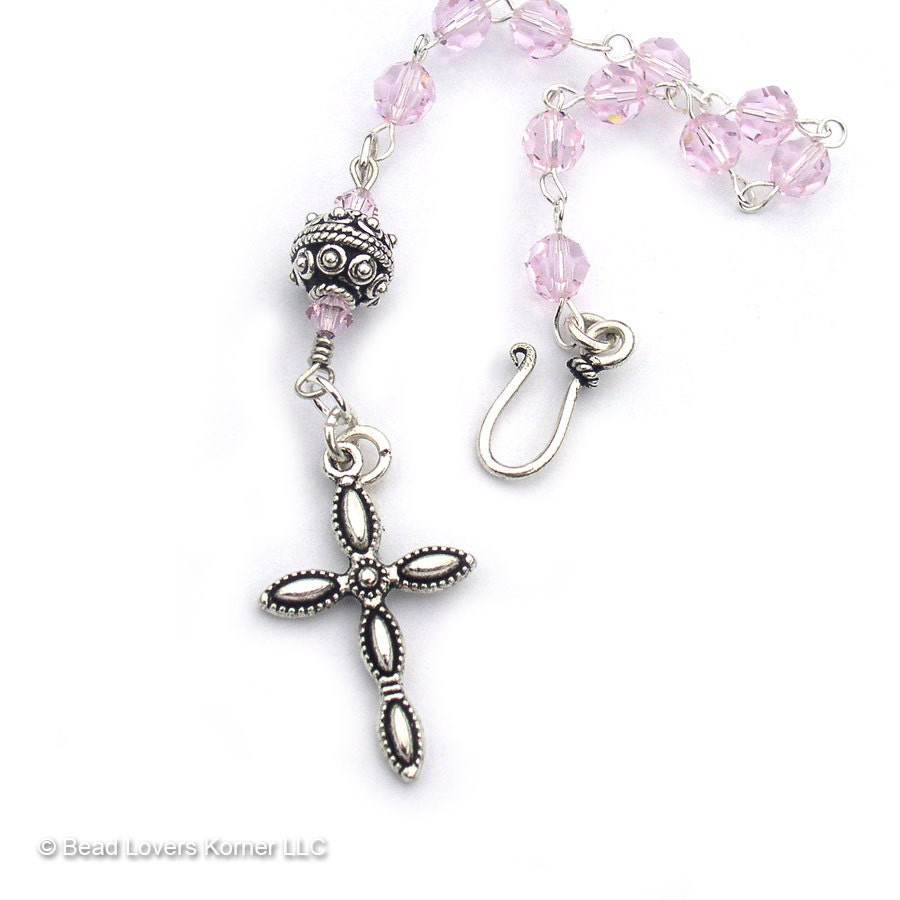 PInk Rosary Chaplet Bracelet Swarovski Crystal