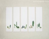 Printable Set of FIVE Bookmarks - Watercolor Painting - Cactus Collection