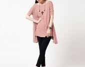 Loose Fitting Stripe Cotton T-shirt for Women  - Pink -Short -Sleeved Women Dress (R)