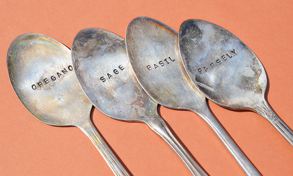Herb Markers Set of 4 Plant Marker Garden Marker Hand Stamped Personalized Plant Marker by the Copper Fox