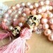Pearls Skulls and Roses - Chic modern  real pearls long necklace in white pink and coral .