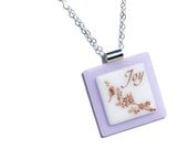 Simply Whimsical Fused Glass Pendant - Joy, Bird, Tree, Woodland, Nature, Outdoors - Sepia, Pale Lilac, White (Item 10556-P)