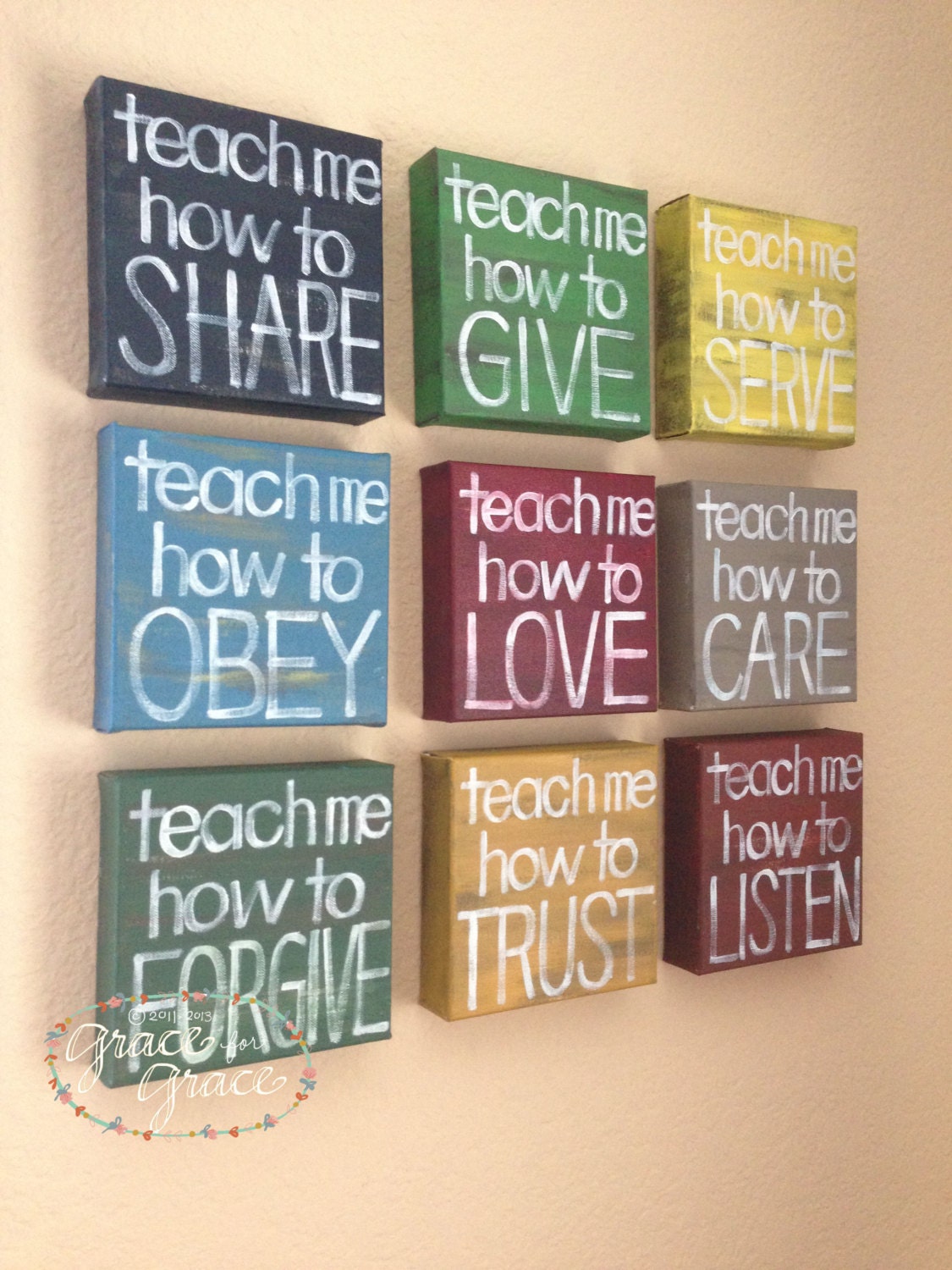 SET of 9 MADE to ORDER-"Teach Me" 6x6x1.5"Canvas Blocks -  Inspirational Art - Mother's Day, Nursery, Child's Room, Home Decor, Teacher Gift