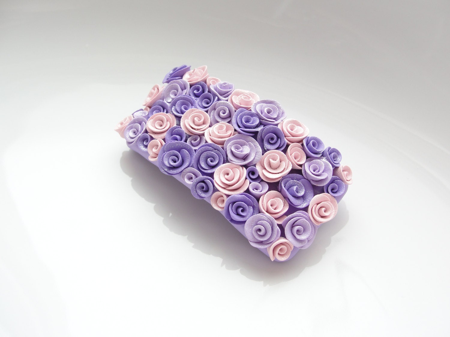 Twinkling lilac and pale pink rose wedding barrette hair clip handmade from polymer clay