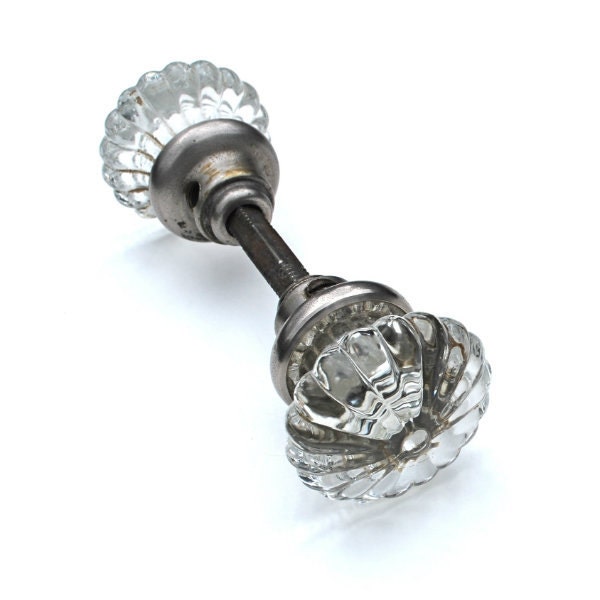 Antique Glass Door Knob Pair with Stem Home Vintage Home Decor