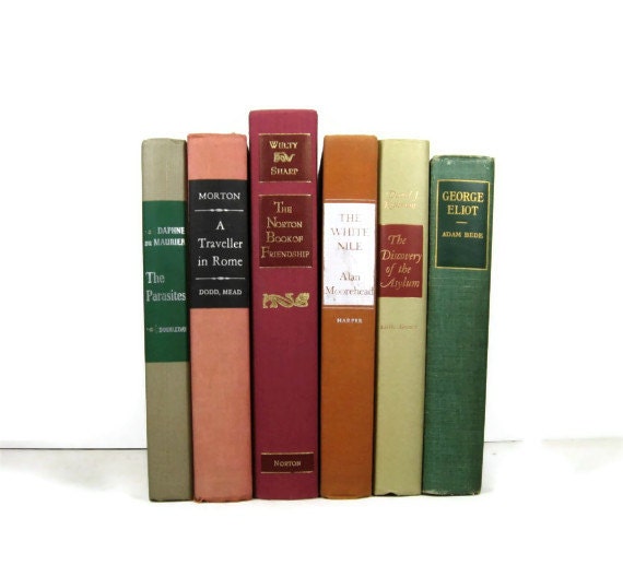 Vintage  Decorative Books in Pink  Red Tan and Green  for  Vintage Wedding Decor, Vintage  Photography Prop