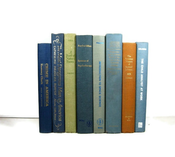 Vintage instant collection decorative Blue Green and Tan Orange  Books