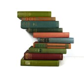 Vintage  Decorative Books in Green Orange Red and  Blue for  Vintage Wedding Decor, Vintage  Photography Prop