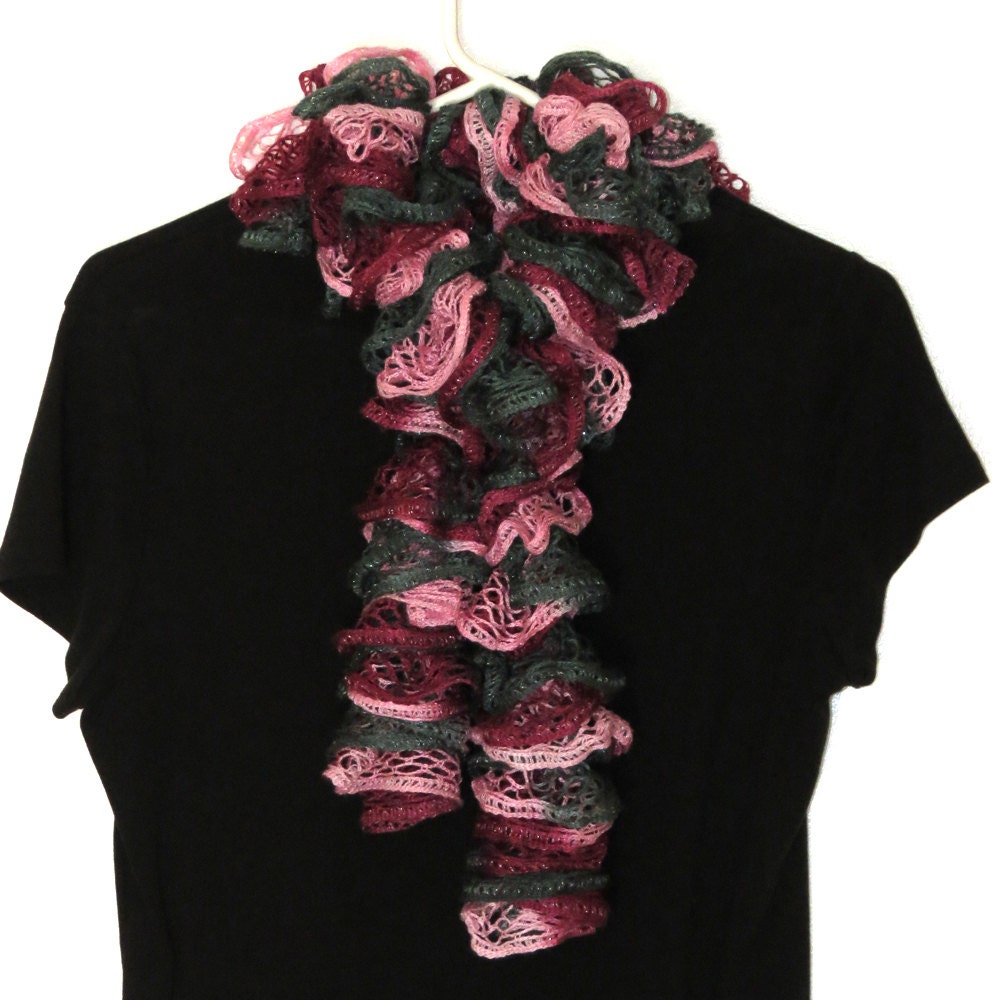 Scarf Ruffle Pink Gray Maroon 66"