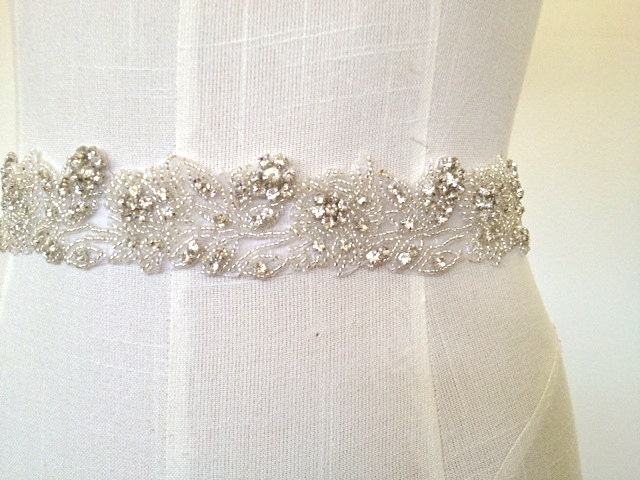 NEW 1" Beaded Floral Bridal Sash, Wedding Belt - CASSIS - Ships in 1-2 weeks