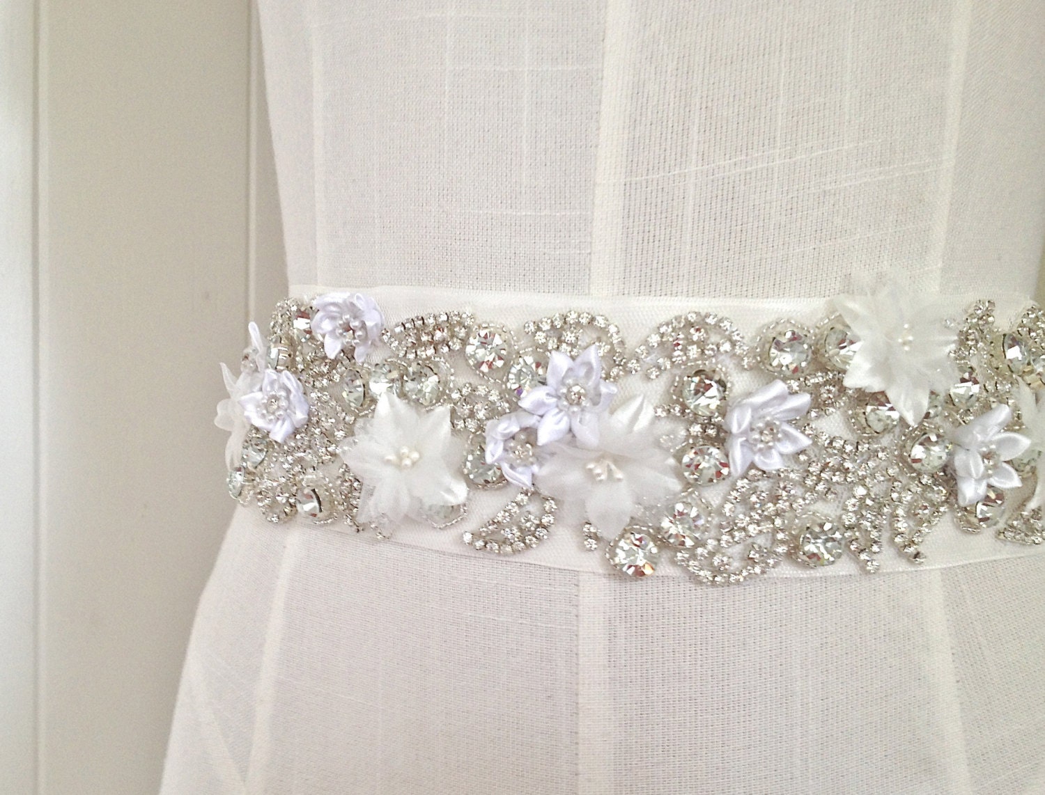 2.5" wide Bridal crystal belt with flowers, 6cm Wedding belt, Crystal Bridal Sash - ELIZABETH - ready to ship