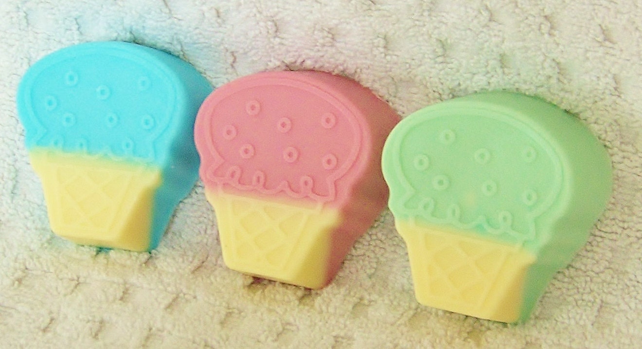 ICE CREAM CONE Natural Soap - Choose Color & Scent, handmade, glycerin, scented, kids, fun, custom party favors