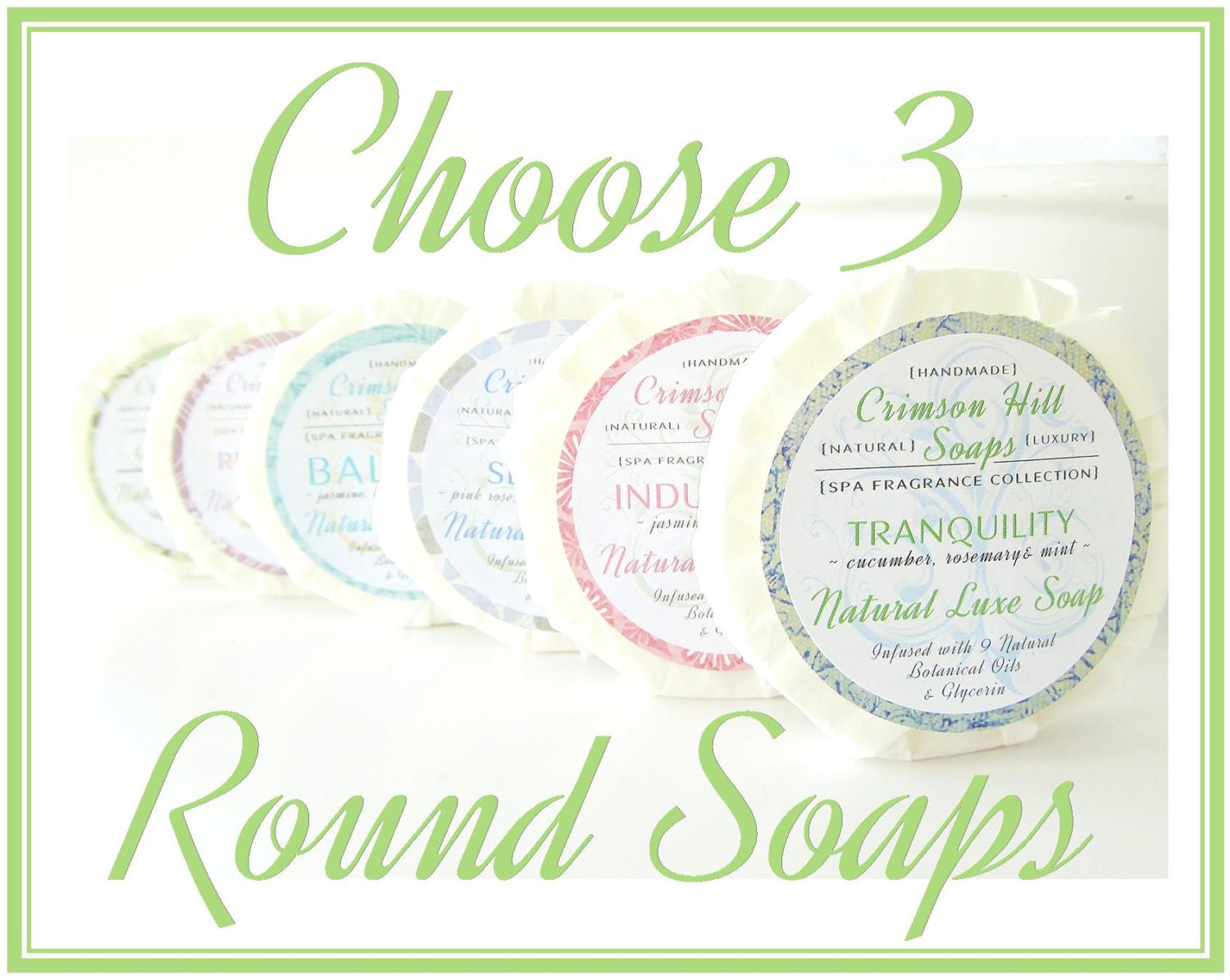 CHOOSE 3 ROUND SOAPS & Save - large 5 oz soaps, soap sampler, natural, handmade, glycerin, scented, gift, guest