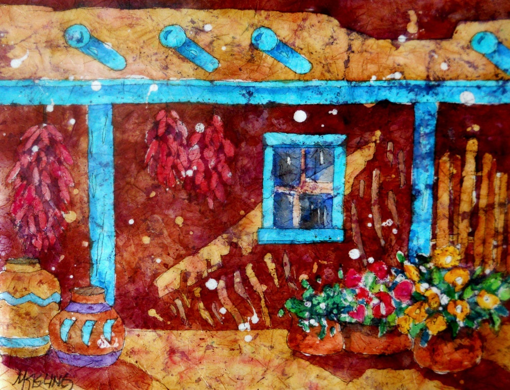 Batik Watercolor Adobe Pueblo Pots by Colorado Artist Martha Kisling