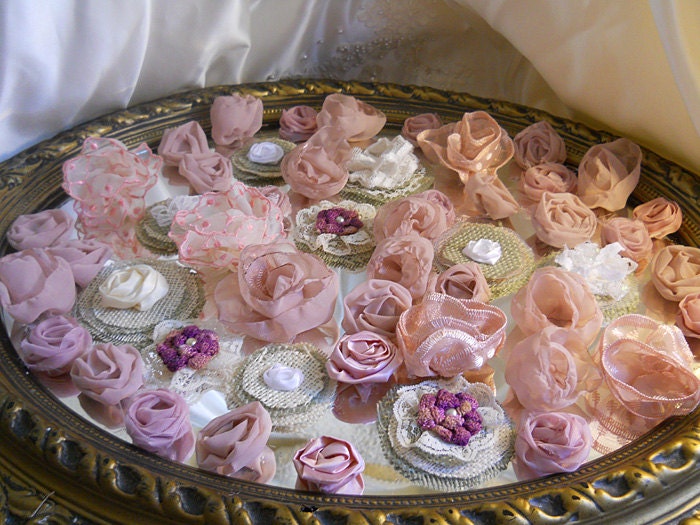 Bulk lot of 50, Handmade Flowers for weddings, bouquet making, wedding decor, scrapbooking, gifts, crafts