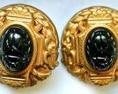 Vintage Black Scarab Byzantine Style Earrings