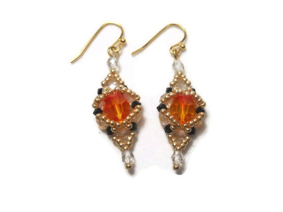 Gold Earrings with Fireopal Crystal